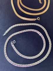 2 Piece Vintage Flat Snake Chain Necklaces 1 Gold Tone 28 in & 1 Silver 22 in.