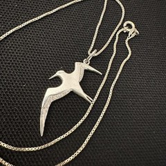 BEAUTIFUL ESTATE STERLING SILVER STUDIO HAND MADE ARTISAN BIRD NECKLACE 20” LONG