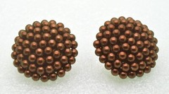 vintage dome round shape brown Faux Pearl Bead Button Clip On handmade Earrings