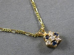 .10CT DIAMOND & AAA SAPPHIRE 14KT YELLOW GOLD FLOWER FUN FLOATING PENDANT #28238