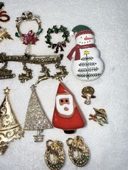 Christmas jewelry lot brooches earrings Many Signed See Description