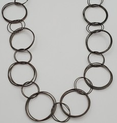 VTG 925 MWS Round Ring Link Necklace 32in Sterling Silver Solid Hoops 50g Estate