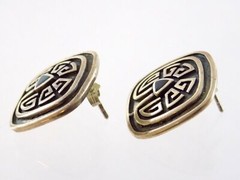 Sterling Silver Black Onyx Glyph Stud Earrings 925 Geometric Studs 6.9g .75 Inch