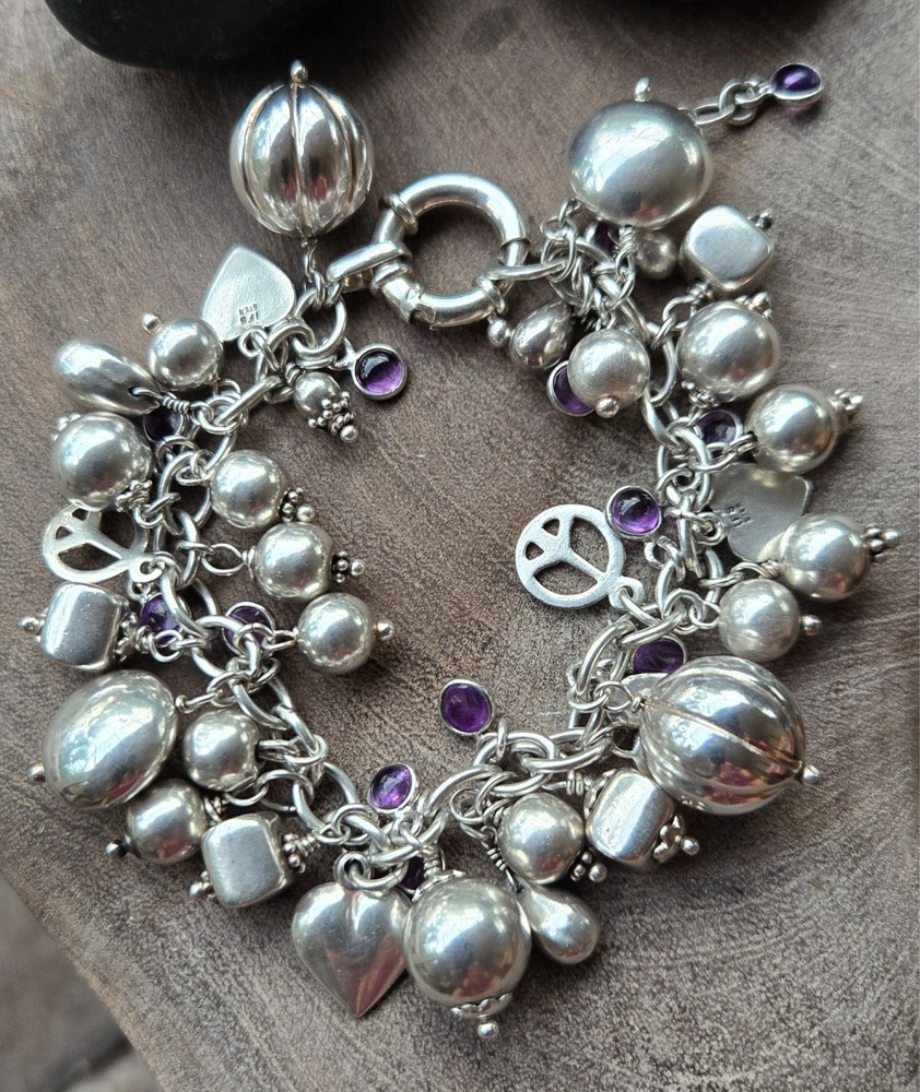 925SS & Amethyst OOAK Vintage Cha-Cha Bracelet 54gr Combo 925 – C-Description 👀