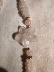 Vintage Pink Rose Quartz Hand Knotted Beaded Necklace With 2 Carved Pink Quartz