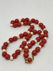 Antique Natural Red&White Coral Beads Necklace