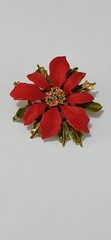 Vintage ART Christmas Holiday Red Painted Poinsettia Brooch