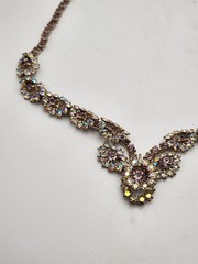 Vintage Light Purple Lilac & AB Rhinestone Necklace & Screwback Earrings Set