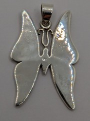 925 Sterling Silver Butterfly Pendant. Shell Inlay. 10.7 Grams. 30mm Wide x 45mm