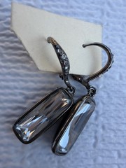 Vintage Givenchy Crystal Drop Earrings Gunmetal Signed Designer Logo