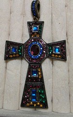Swarovski Vintage Multi-Color Bronze Cross Pendant 3″ Lrg Detailed Bail one Chip