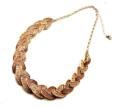 Vintage Monet 17″ Rose Gold Tone Pink Pave Rhinestone Braided Chain Necklace