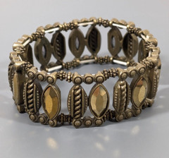 Bronze Tone Rhinestone Marquise Tribal Western Stretch Bracelet 6.5 in