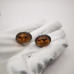 Vintage Women’s Honey Amber Oval 925 Sterling Silver Stud Earrings 9.5g