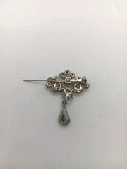 VTG AJC Rhinestone Brooch Pin Teardrop Dangle Silver Tone Costume Jewelry Goth