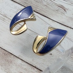 Vintage Stud Earrings For Pierced Ears Blue & Gold Tone Statement