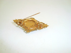 Jade Green Color Bakelite Cabochon & Brass Brooch Pin