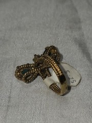 Vintage NOS 18K H.G.E. Ring Size 5 Emerald Green Rhinestone Braided Rope Design