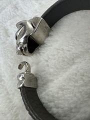 Vintage 925 Sterling Silver Panther Head Bracelet Crocodile Green Leather
