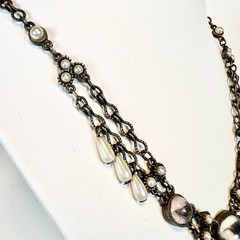 Vintage Moonstone Rhinestone Simulated Pearl Necklace Victorian Poured Glass