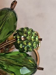 Green Crystal Floral Pendant Double Sided Statement Rhinestone Cluster Gold Tone