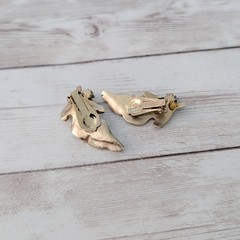 Vintage Clip On Earrings 1 & 5/8″ Gold Tone Leaf with Faux Pearl Statement Fall