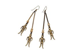 VTG Rare Figural Person Art Deco Artisan Handmade Hook Dangle Pierced Earrings