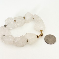 Vintage Big Chunky Clear Rock Crystal Quartz Raw Stone Heavy Statement Bracelet