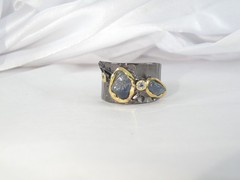 Brutalist Sterling Silver 925 Raw Natural Sapphire Modernist Size 9 Ring