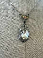 Antique 1920s White Co. Lavaliere Pendant Necklace Clear Crystal Silver/Gold ton