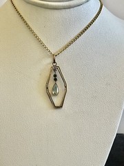 Antique 14kt Rolled Gold Pear Shaped Light Blue Art Glass Pendant Necklace