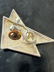 VINTAGE LES BERNARD STERLING SILVER & AMBER STONE GEOMETRIC PIERCED EARRINGS