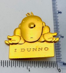 Vintage Signed J.Benton 1990s Gold Tone “I Dunno” Pin Brooch