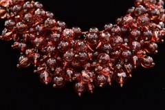 Yosca Vintage Amber Lucite Bead Cluster Statement Necklace Bib Signed 80s Bin3B