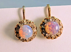 Vargas 50s Vintage Pink Fire Opal & Rhinestone Screwback Earrings Gold tone