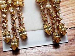 VINTAGE * STERLING SILVER (925) * EARRINGS 1″- GOLD PLATE on SILVER, CITRINE