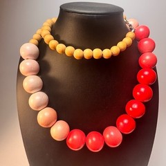 Vintage Necklace Lot Eclectic Kid Core Chunky Wood Beads Sheep Pink