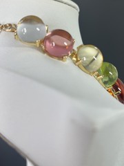 Gripoix Style Riviere Necklace Choker Pink Green Gumdrop Cabochon Gold Tone