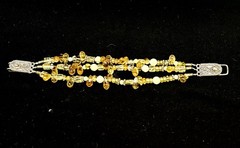 Vintage Citrine 925 SS Spacers & Filigree Clasp Carved Rose Cluster Bracelet 6.5