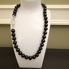 Judith Ripka necklace black onyx sterling silver 925 clasp DMQ signed 18 in