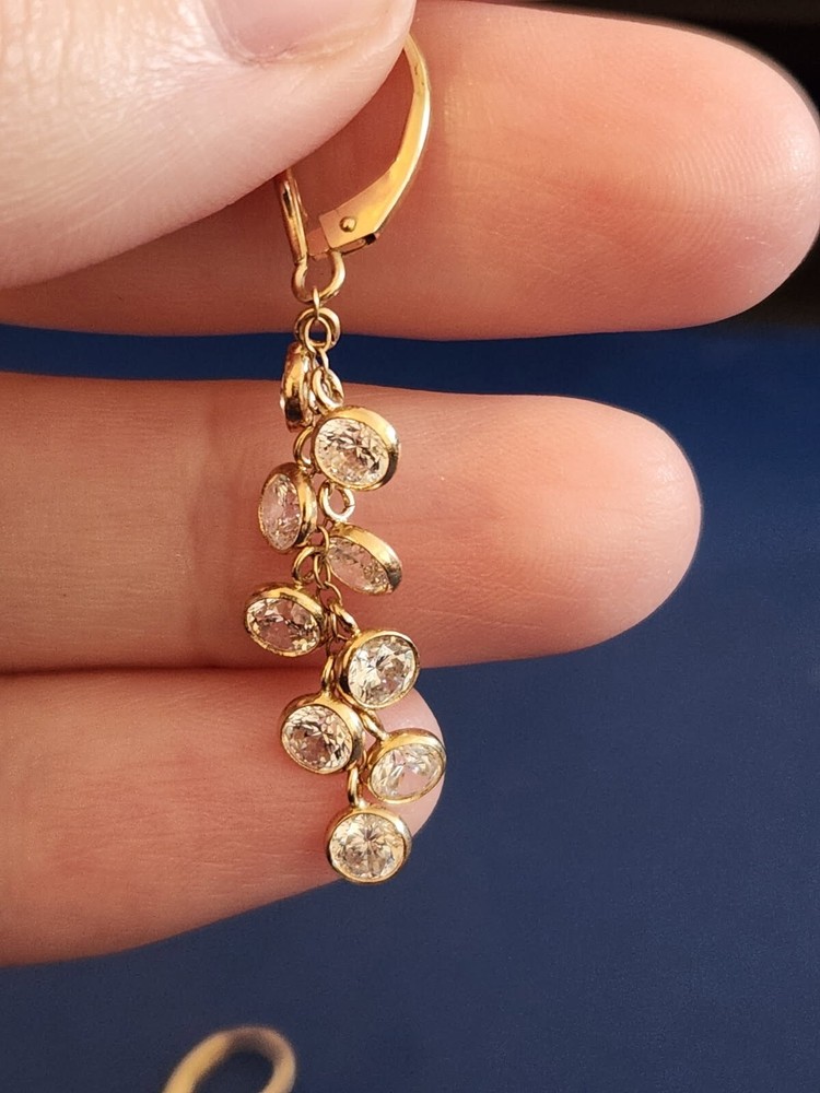 14K Yellow Gold White Stone Dangle Earrings 3.4g