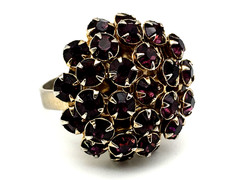 Vintage Purple Rhinestones Round Domed GoldTone Adjustable Ring Size 6.5