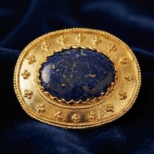 Walters Art Gallery 24k Gold Plated Lapis Lazuli Brooch, Ancient Greek (New)