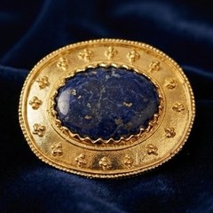 Walters Art Gallery 24k Gold Plated Lapis Lazuli Brooch, Ancient Greek (New)