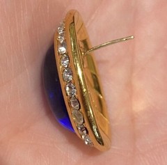 Yves Saint Laurent YSL Sapphire Blue Cabochon Rhinestone Pierced Earrings