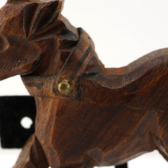 Vintage Carve Wood & Leather Collar Colt Foal Horse Running Bucking Brooch Pin