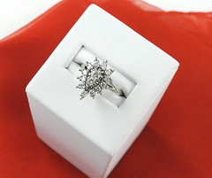 Vintage Ring Solid 14K White Gold Diamonds Engagement Starburst Jewelry Size 5