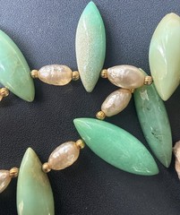 Heavy Vintage Unique Large Green Marquise Shape Opals & Faux Pearl Push in Clasp