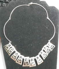Mexico Alpaca Silver Greek Key Bib Necklace • Choker Bar Link Chain 19″ Enamel