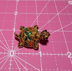 Vintage Amber Enamel Turtle Brooch, Gold Tone, Unsigned